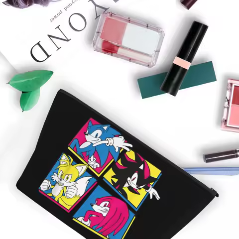 Sonic The Hedgehog Shadow Tails Knuckles Women Cosmetic Bag Travel Makeup Organizer Pouch Toiletry Storage Dopp Kit Case