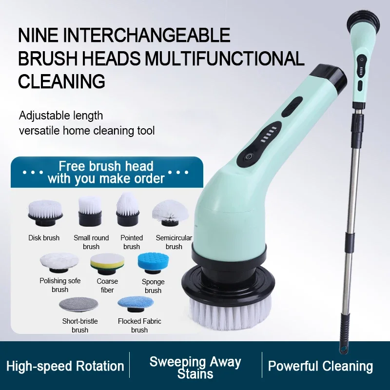 Multifunctional Wireless Electric Spin Scrubber Brush With Extend Long Attachment Drill  Set 9 Replaceable cleans Brush