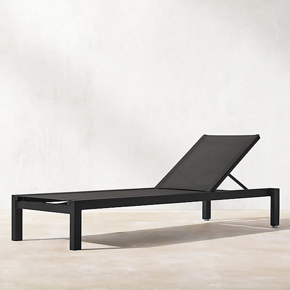 Waterproof Outdoor Garden Furniture Hotel Pool Sunbed Black Metal Frame Teslin Mesh Beach Sun Lounger Aluminum Chaise Lounge