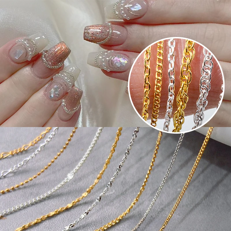 50/100cm Metal Chains Nail Charm Rhinestone 3D Nail Art Decorations French Nail DIY Accessories Manicure Tools