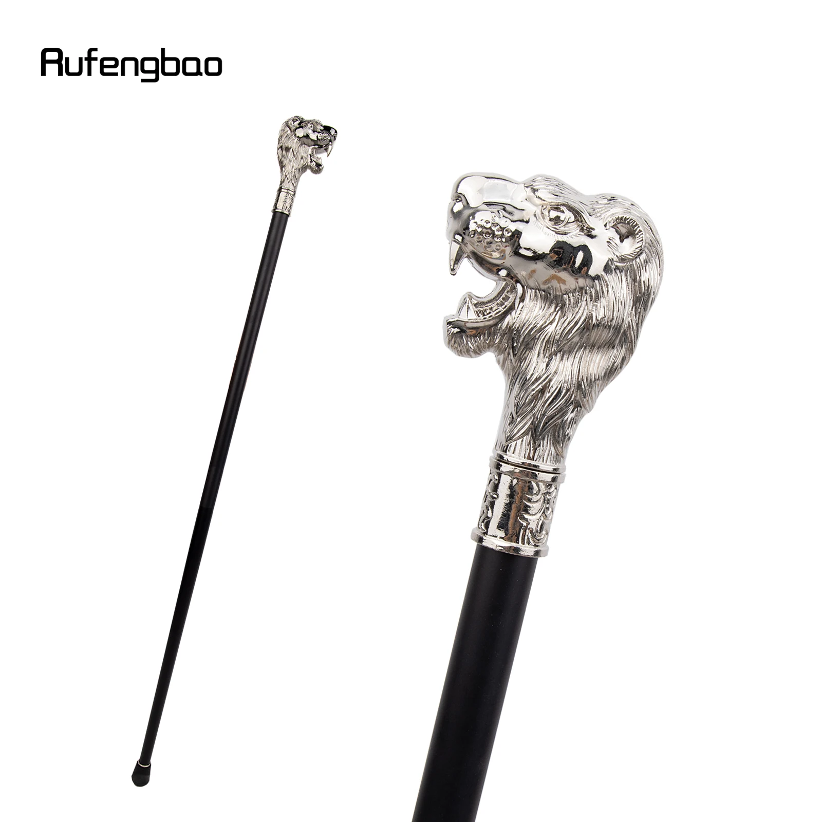 

White Lion Head with Mustache Single Joint Fashion Walking Stick Decorative Cospaly Party Walking Cane Halloween Crosier 93cm