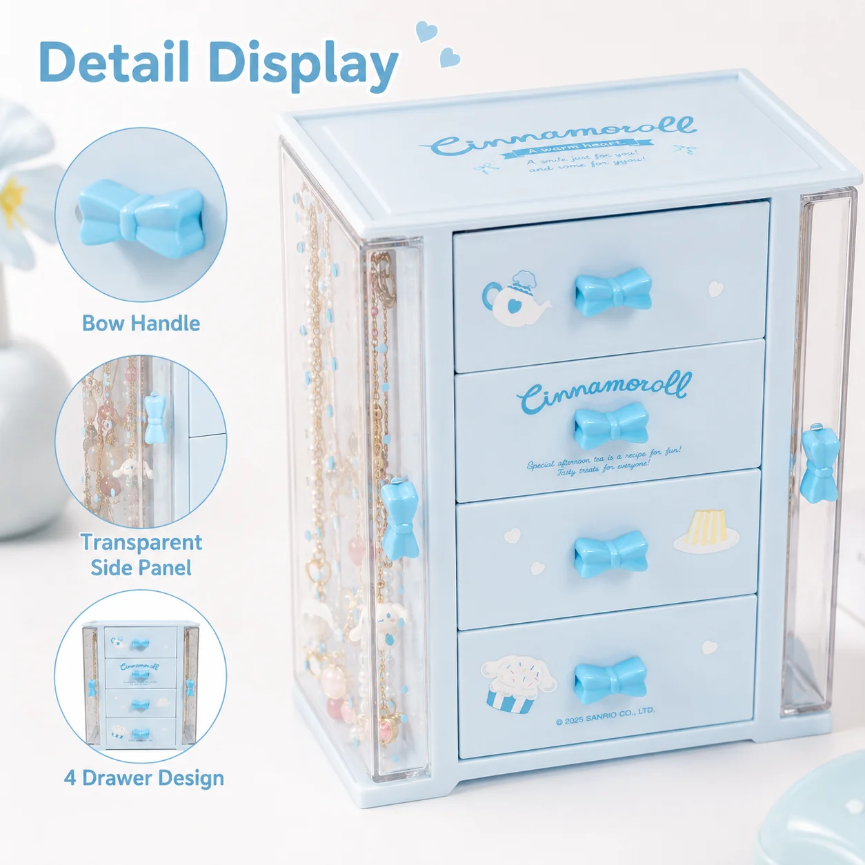Kawaii Sanrio 4 Drawer Desktop Storage Cabinet My Melody Jewelry Trinket Organizer Box Plastic Cosmetic Small Accessories Drawer view 3