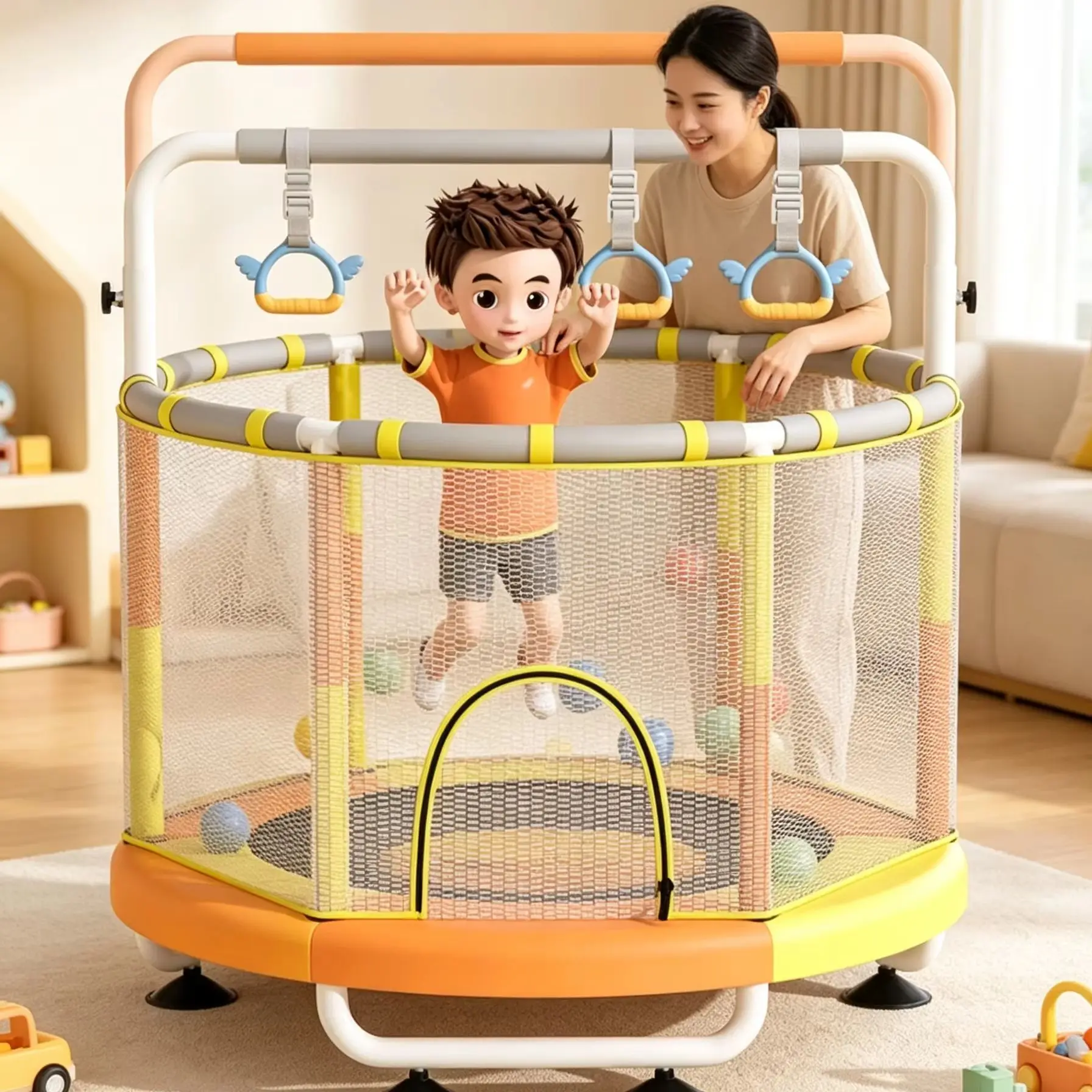 Kids Trampoline with Safety Net Enclosure Mini Trampoline for Toddlers 3-10 Years Old Indoor Outdoor Small Trampoline Baby Playg