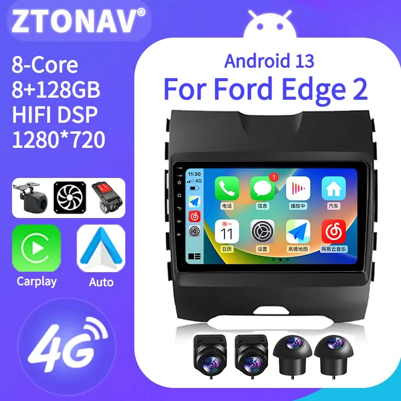 

Автомобильный радиоприемник для Ford Edge 2 2015 2016 2017 2018, автомобильный DVD-плеер, Android-экран, головное устройство Carplay, автоматическая поддержка камеры 360