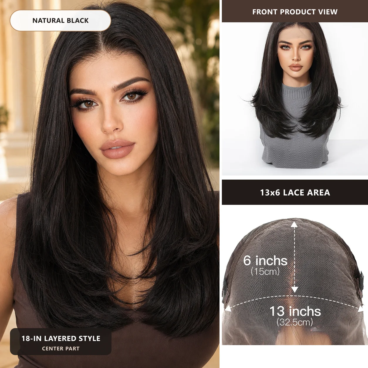 18 Inch Long Straight Layered Wig 13x6 Lace Frontal Wig Natural Black Dark Brown Ash Blonde 5 Colors Face Framing Wigs for Women