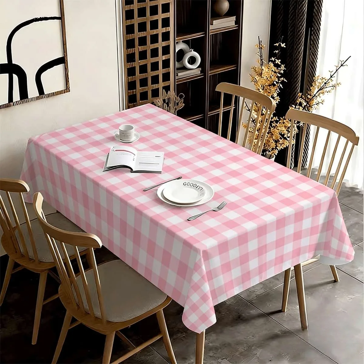 【2D】Tablecovers 1pc Plain colored and white checkered pattern printed tableclothZYC