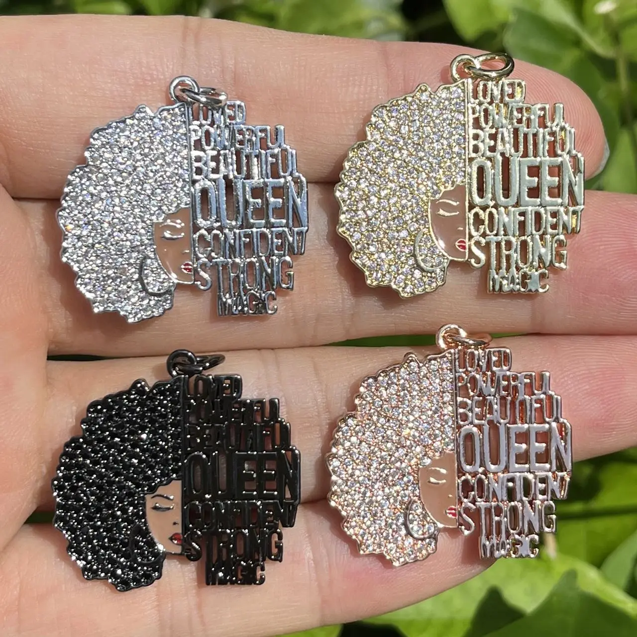 

5Pcs Cubic Zirconia Pave African Black Queen Charms Afro Girls Magic Woman Pendants Accessories to Make Jewelry Bracelet