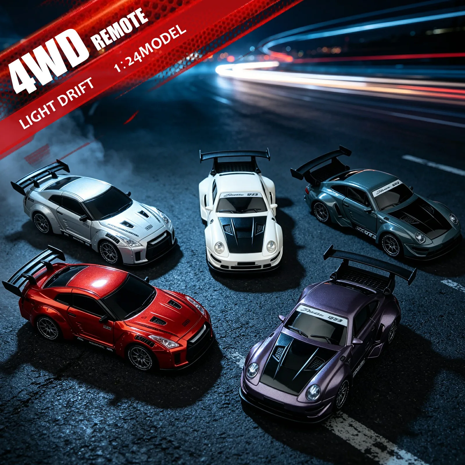 1:24 High Speed Drift RC Car 2.4G Remote Control Vehicle 4WD Racing Car with LED Lights Extra Drifting Tires Vehicle Toy Gift