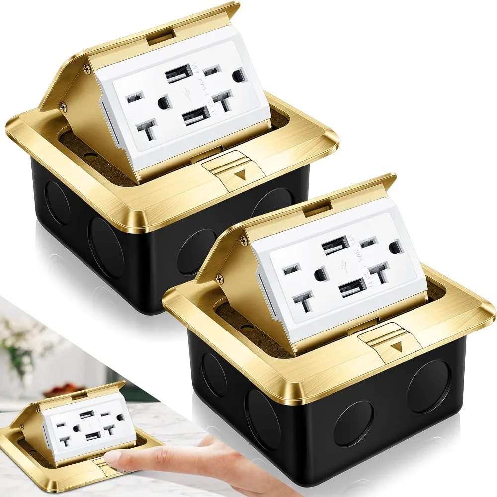 

Pop Up Floor Electrical Outlet Cover Box with 4.8A USB Charger 20A Waterproof Weatherproof Tamper Resistant Receptacle for