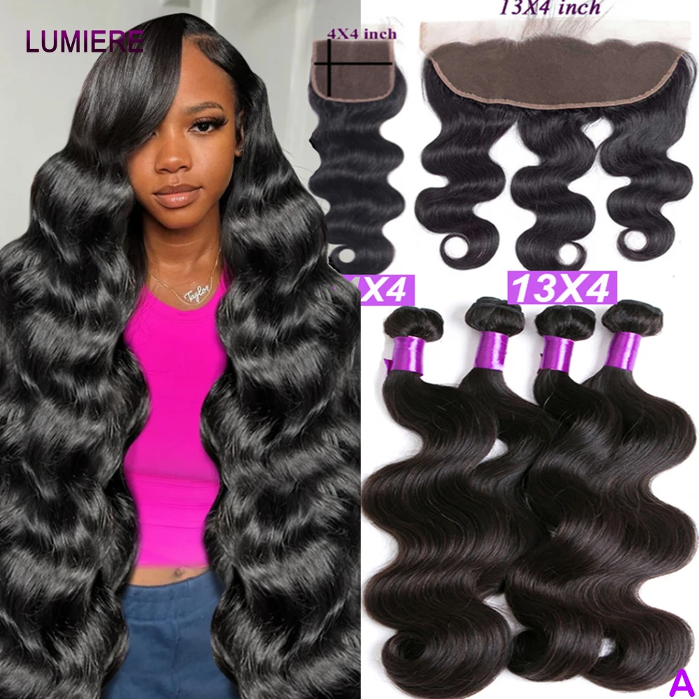 28 30”Clearance Sale Body Wave Bundles With HD Transparent Lace Closure Frontal And Bundles Raw Virgin Human Hair Extension