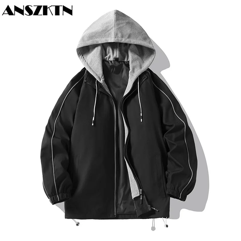 

ANSZKTN Jacket male spring and autumn new coat men's casual men's Korean fashion false two hooded handsome spring jacket