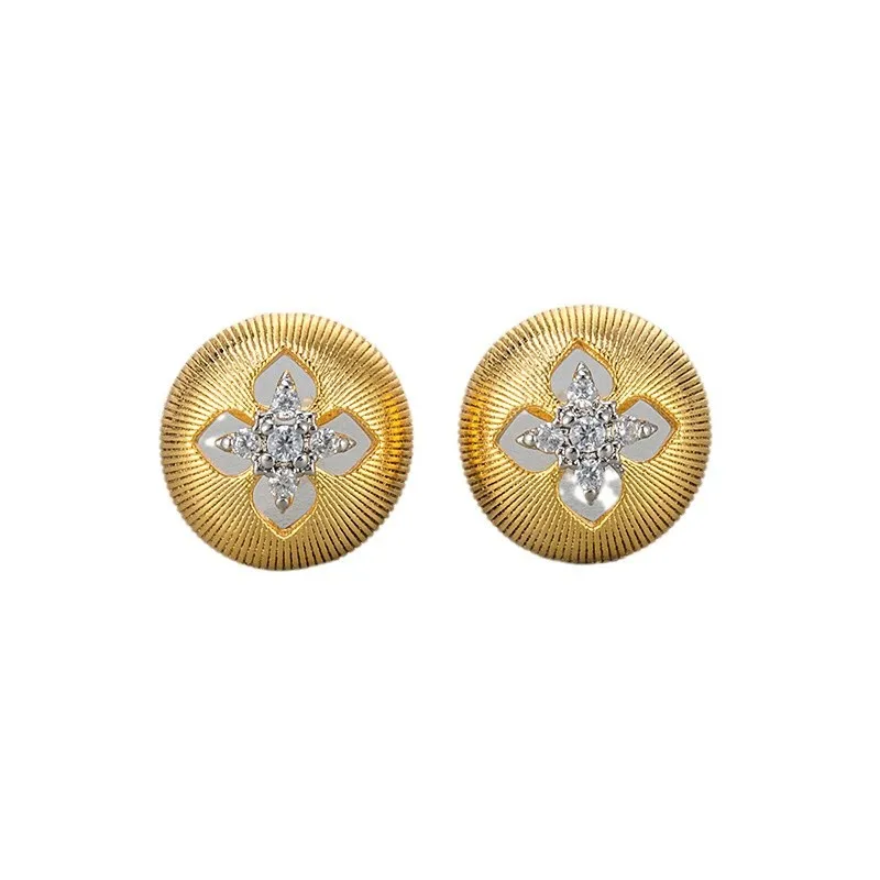 Vintage Glücksklee-Ohrstecker aus Gold, S925 Sterlingsilber Gebürsteter Schmuck – Detail 6