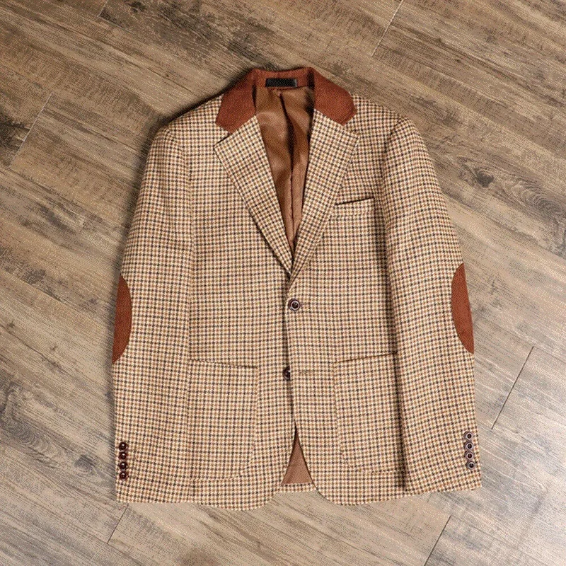 Blazer en tweed à carreaux pour hommes, veste d\'affaires formelle, pantalon en émail, coupe couvertes, smoking de mariage, classique, marron imbibé,