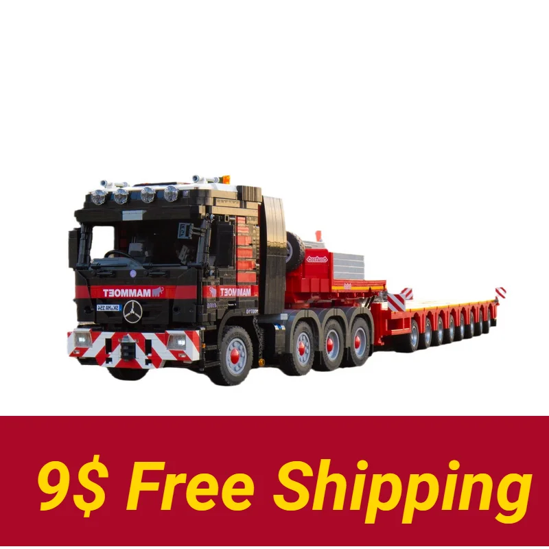 

Small particle building block technology truck trailer head Trailer large truck electric remote control assembly moc-6075 assemb