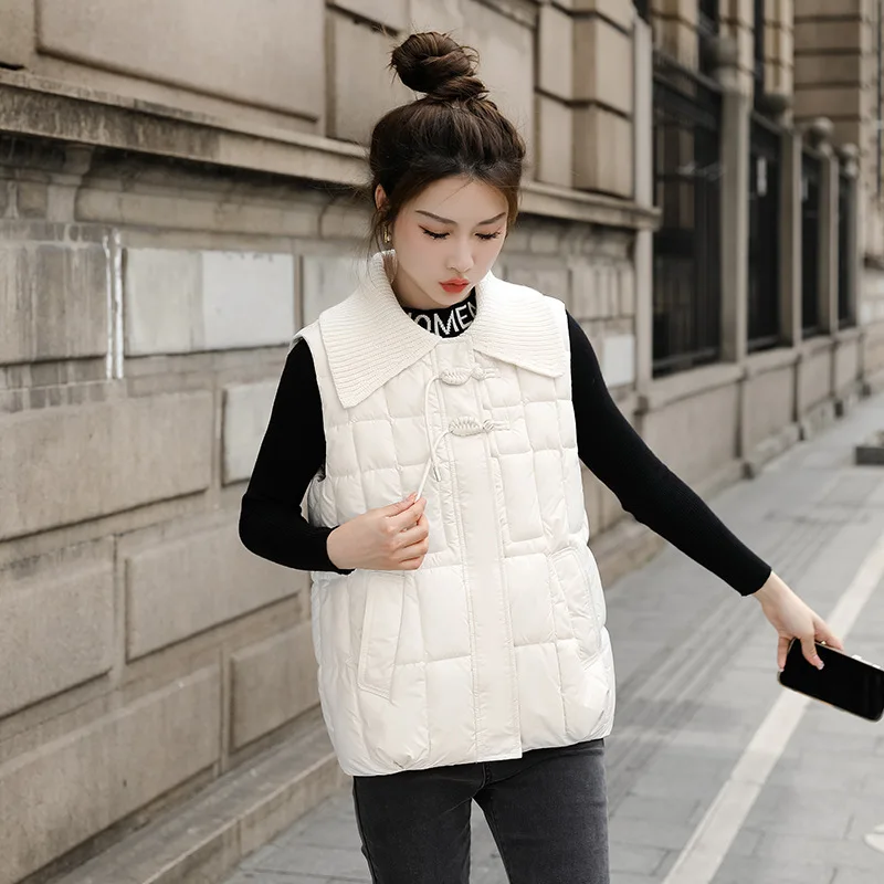 Down Cotton Autumn and Winter Vest New Yarn Neck Women's Fashionable Short and Versatile Western Style Loose Top