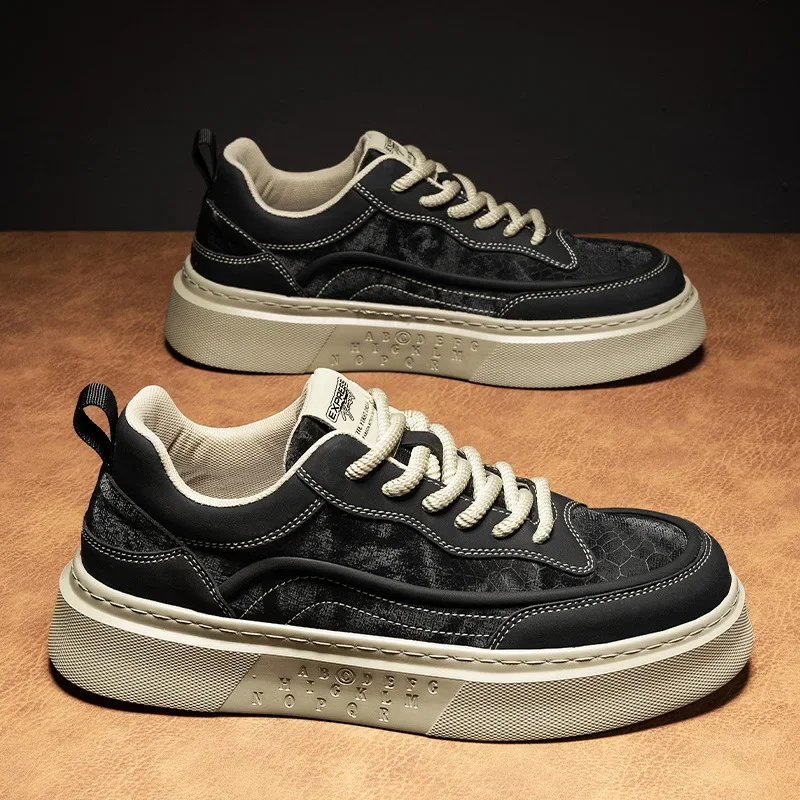 Spring fashion brand sports leather casual board shoes men's soft sole height increasing versatile trend