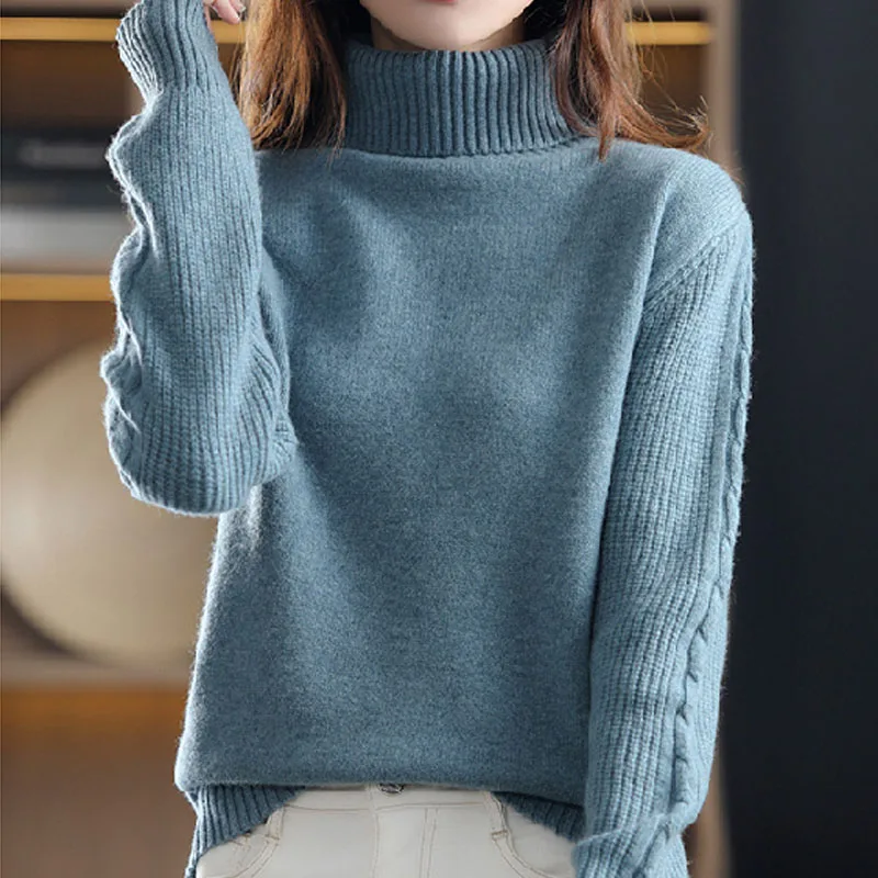 

Fashion Office-lady Loose Solid Thickening Sweater Elegant Turtleneck Long Sleeve Soft Pullover Casual Warm Clothes Jumper 29020