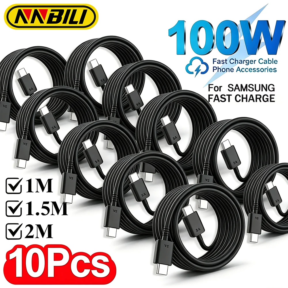 NNBILI 10 Stück 100W USB Typ C zu USB C Schnellladekabel für Samsung S22 S23 S24 S25 Plus Note Ultra A53 A54 Lade- und Datenkabel