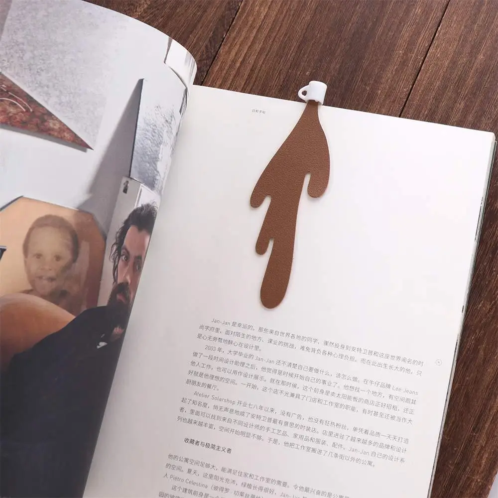 

PU Leather Spilled Coffee Bookmark Coffee Themed Stationery Funny Bookmarks Unique Design Book Clip Coffee Bookmark