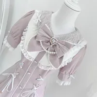 Jirai Kei Bow Dress Women Sweet Kawaii Style Black Pink Lolita Y2K Skirt Lace Short Sleeve Outfits Japanese School Girl Uniform 3