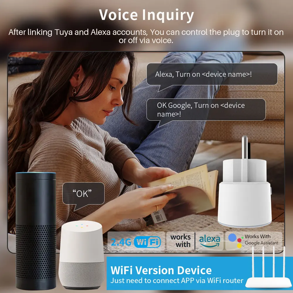 Tuya Wifi Smart Power Plug EU 16A 3680W With Power Monitor Timing Smart Home Wireless Socket Outlet Works With Alexa Google Home - view 2