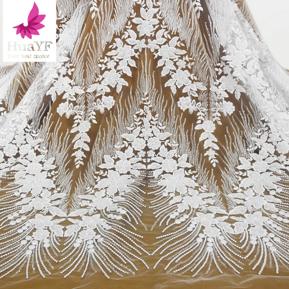 High quality Elegant french 3d pure white bridal lace genuine lace tulle fabric HY1486