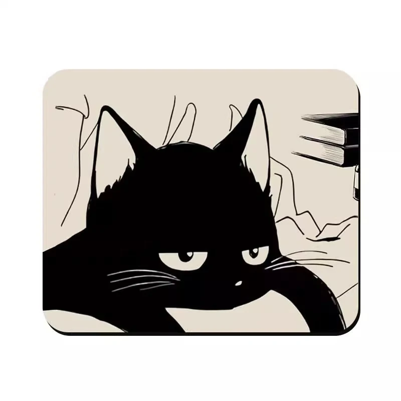 Black Cat Mousepad Small Office Computer Desk Mat Table Keyboard Big Mouse Pad Laptop Cushion Non-slip Deskpad Home Decor