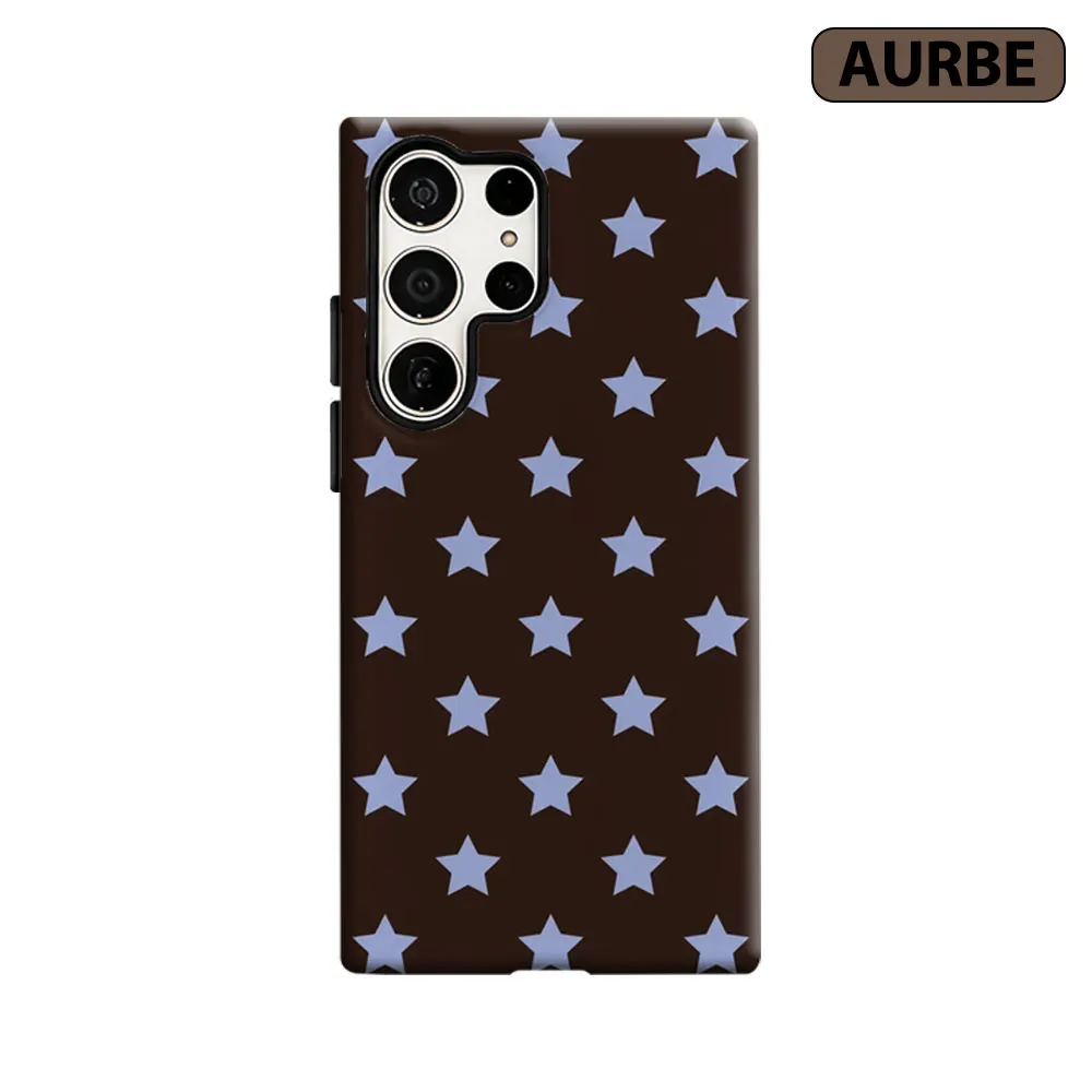 Aurbe Phone Case For Samsung Galaxy S26 S25 S24 Ultra Plus HD Hard Dark Brown Celestial Light Blue Stars Double Layer Film Cover