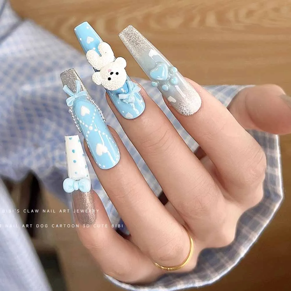 100 Stück süße blaue Schleife 3D Nail Art Dekorationen Mini Harz Band Nagel Charms Strass Charms Nagel Zubehör Maniküre DIY