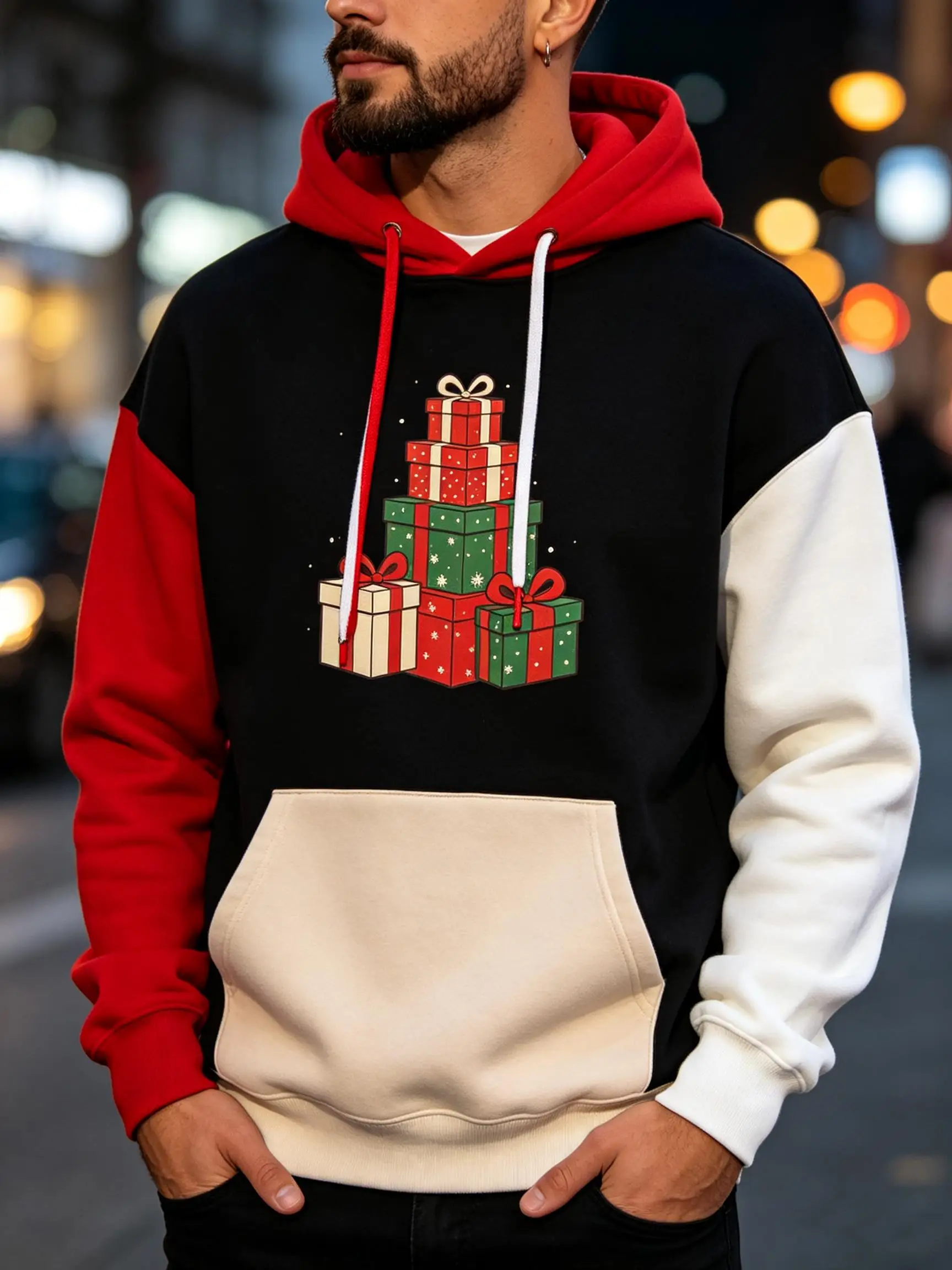 2026 Men Thin Sweatshirt Autumn Winter Hoodie Christmas Penguin Santa Hat Snowflake Print Long Sleeve Male Pullover Tops