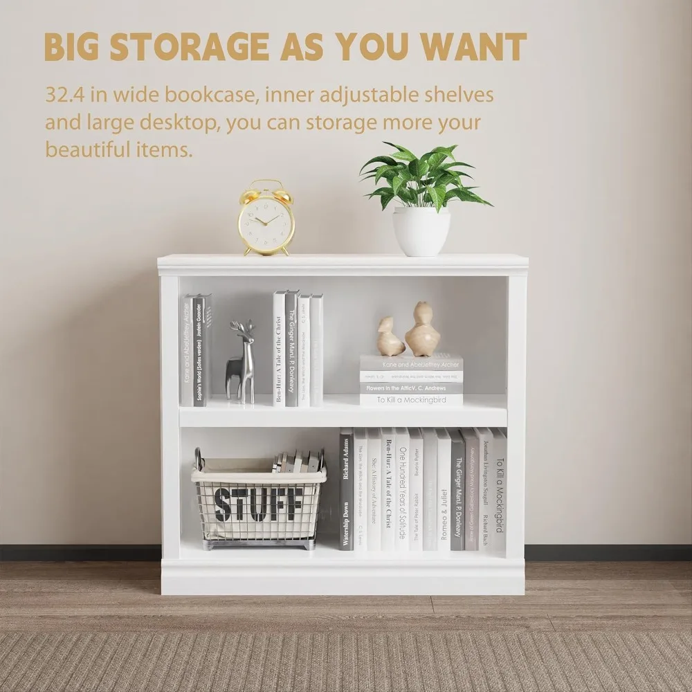 2-الرف الأبيض خزانة الكتب أرفف الكتب الخشبية 33in واسعة الطابق الدائمة عرض رفوف التخزين خزانة الكتب المنخفضة للمكتب المنزلي #5