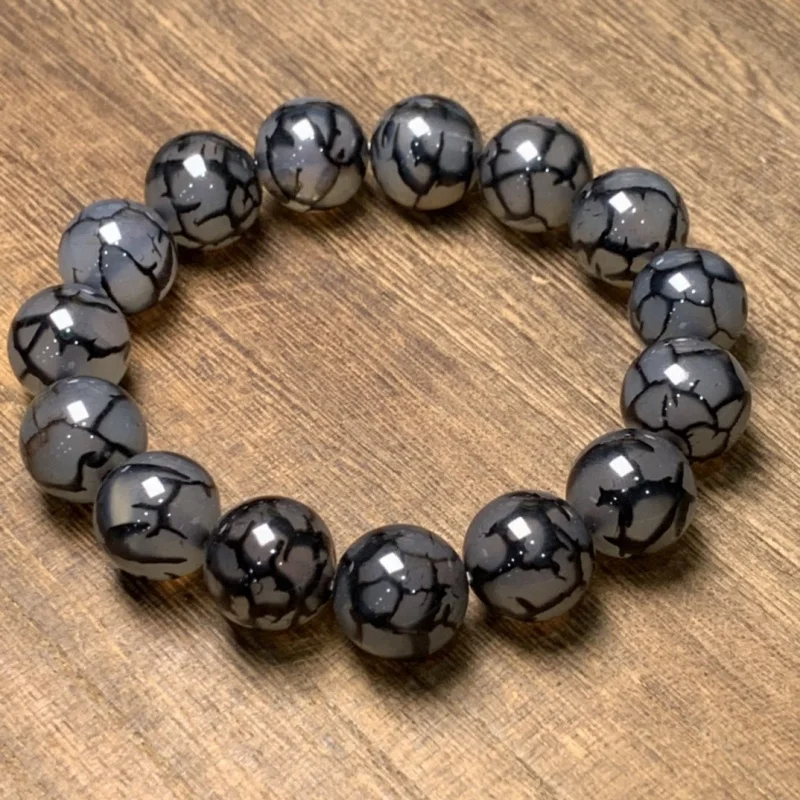 Dragon Pattern Sardonyx Agate Dragon Scale Gracked Glaze Bracelet Men and Women Same Style Red Agate round Beads All-Match Simpl