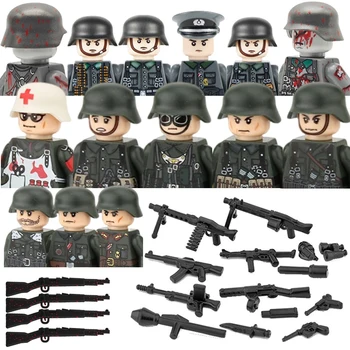 Military Army Soldier Figures Building Blocks WW2 German Medical Corps Zombie Infantry Weapons Helmet Mini Bricks Kids Toys
