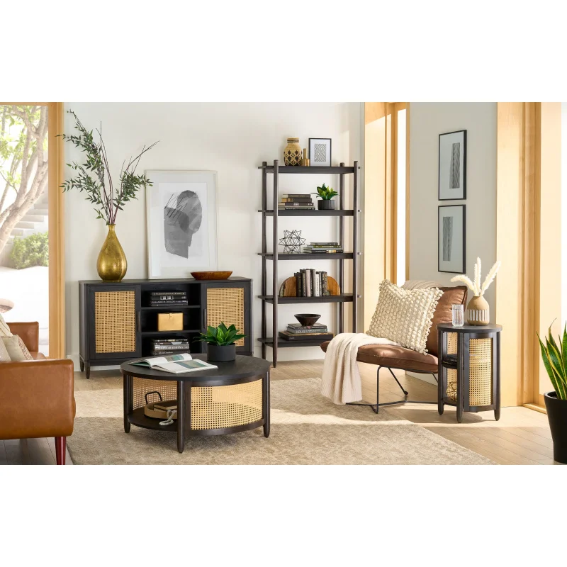 Home Springwood Caning Coffee Table, Charcoal Finish / Light Honey