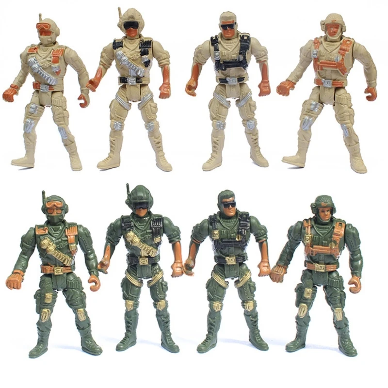 Figurines d'action de soldats en plastique pour garçons, collection de passe-temps militaires, mini figurines mobiles JoendocArmy, jouets avec arme, 8 pièces, 9cm