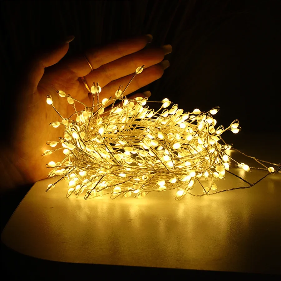 Guirnalda de luces de hadas estrelladas, 6M, 200LED, USB, remoto, 8 modos, Firecracker, alambre de cobre, cadena de luces para decoración de árbol de Navidad