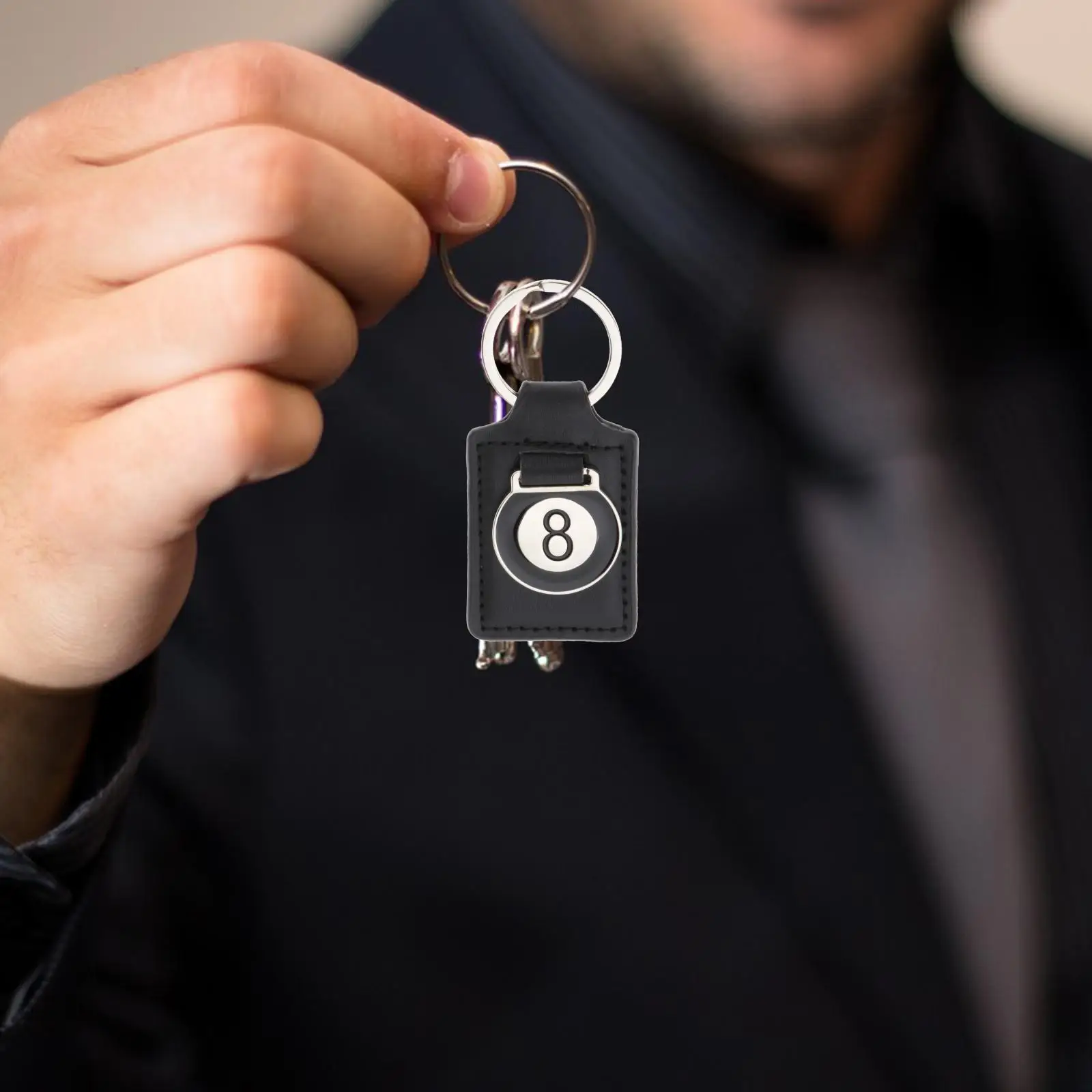 Portable PU Metal Billiard Pool Keyring Compact Key Chain Holder for Car Home Locker Keys Gift