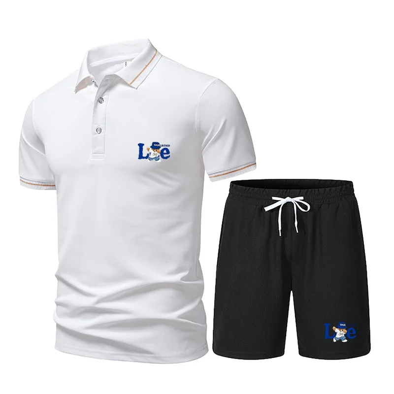 

Men's Summer 2-Piece Casual Polo Shirt And Shorts Set Short Sleeve Beach Tracksuit Outfit
