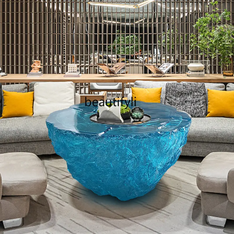 yj Epoxy Transparent Resin Table Blue Ocean Coffee Table Floor-Standing Decorations Furnishings Ornaments