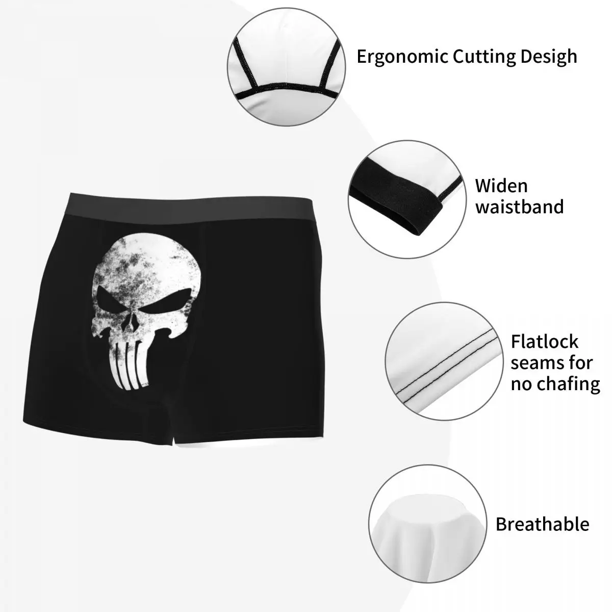 Custom Vintage Punisher Skeleton Skull Boxers Shorts Men\'s Briefs Underwear Cool Underpants