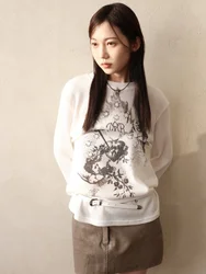 広州-女性のための白いヴィンテージTシャツ,長袖,原宿の美学,カジュアル,韓国のファッション,ルーズなストリートウェア,秋