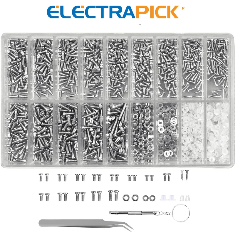 

ELECTRAPICK 1200/1000pcs Tiny Screws Nut Pads Repair Tool for Micro Eyeglass Sun Glasses Spectacles with Screwdriver Tweezers