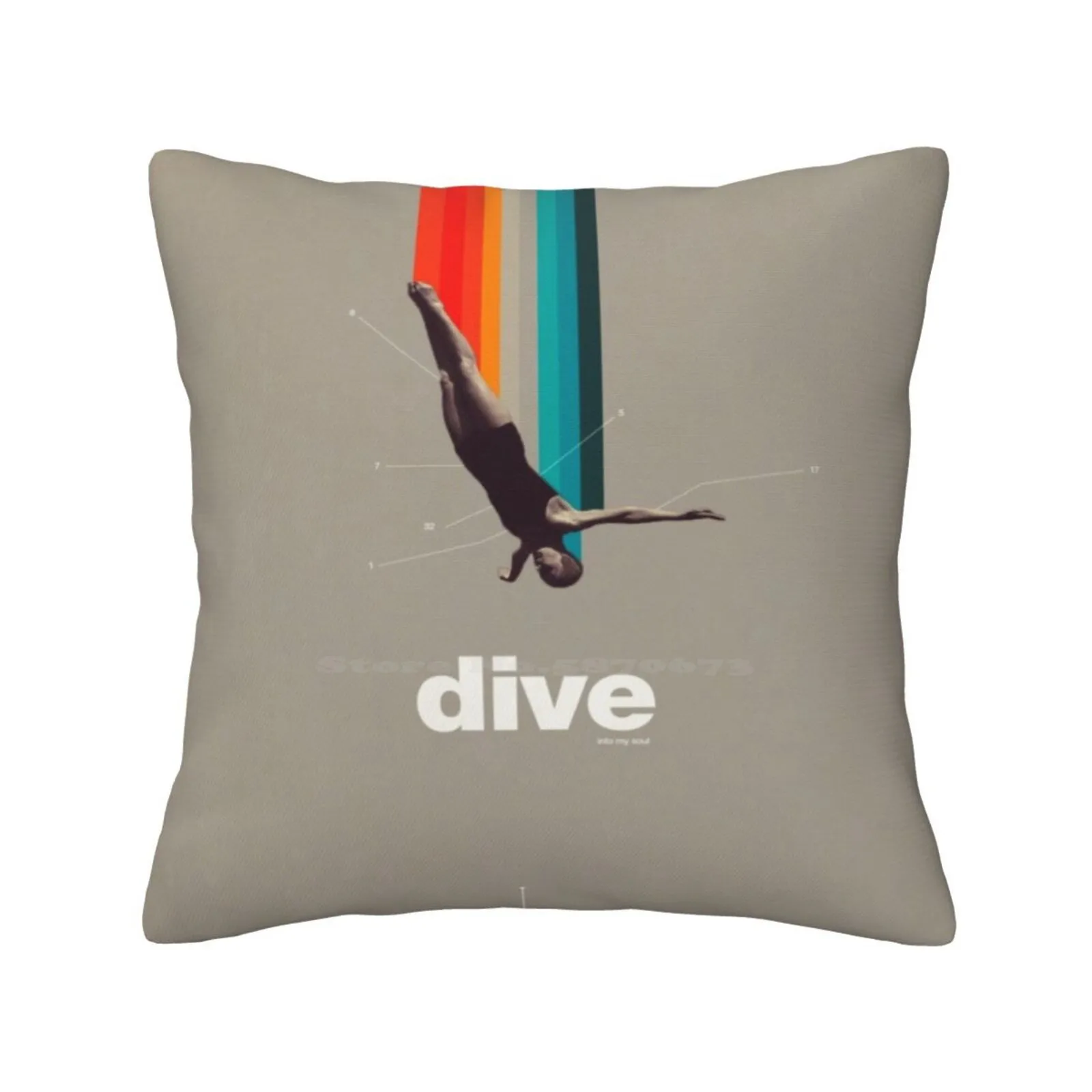 Dive Into My Soul Throw Cushion Pillow Cover Frank Moth Retro Colours Vintage Diver Sea Rainbow Architecture Buildings Swim