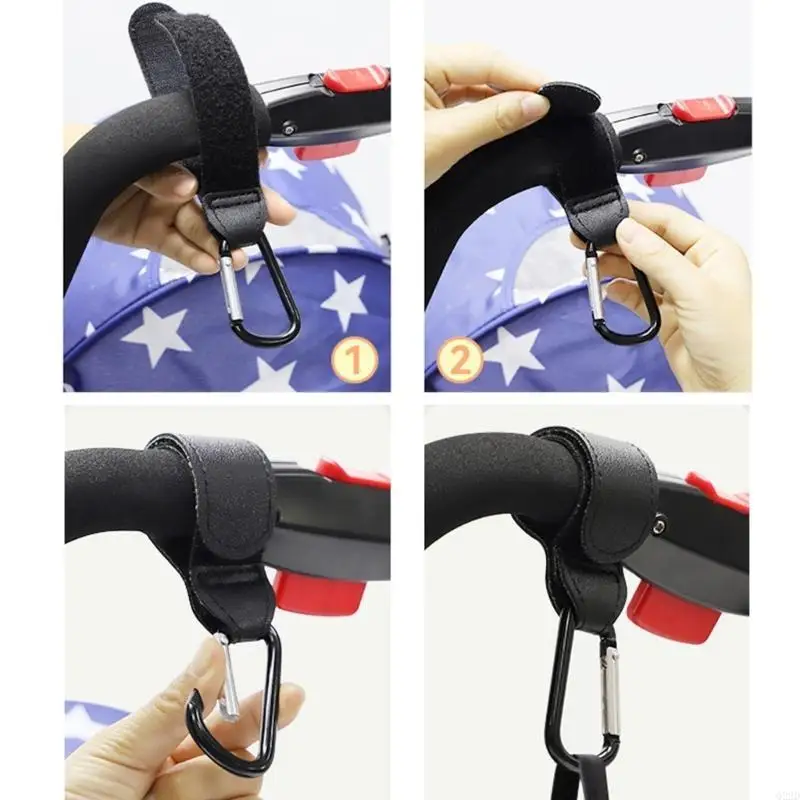 

Q22D PU-Leather Stroller Hook Adjustable Bag Hangers Non-Slip Pram Hangers