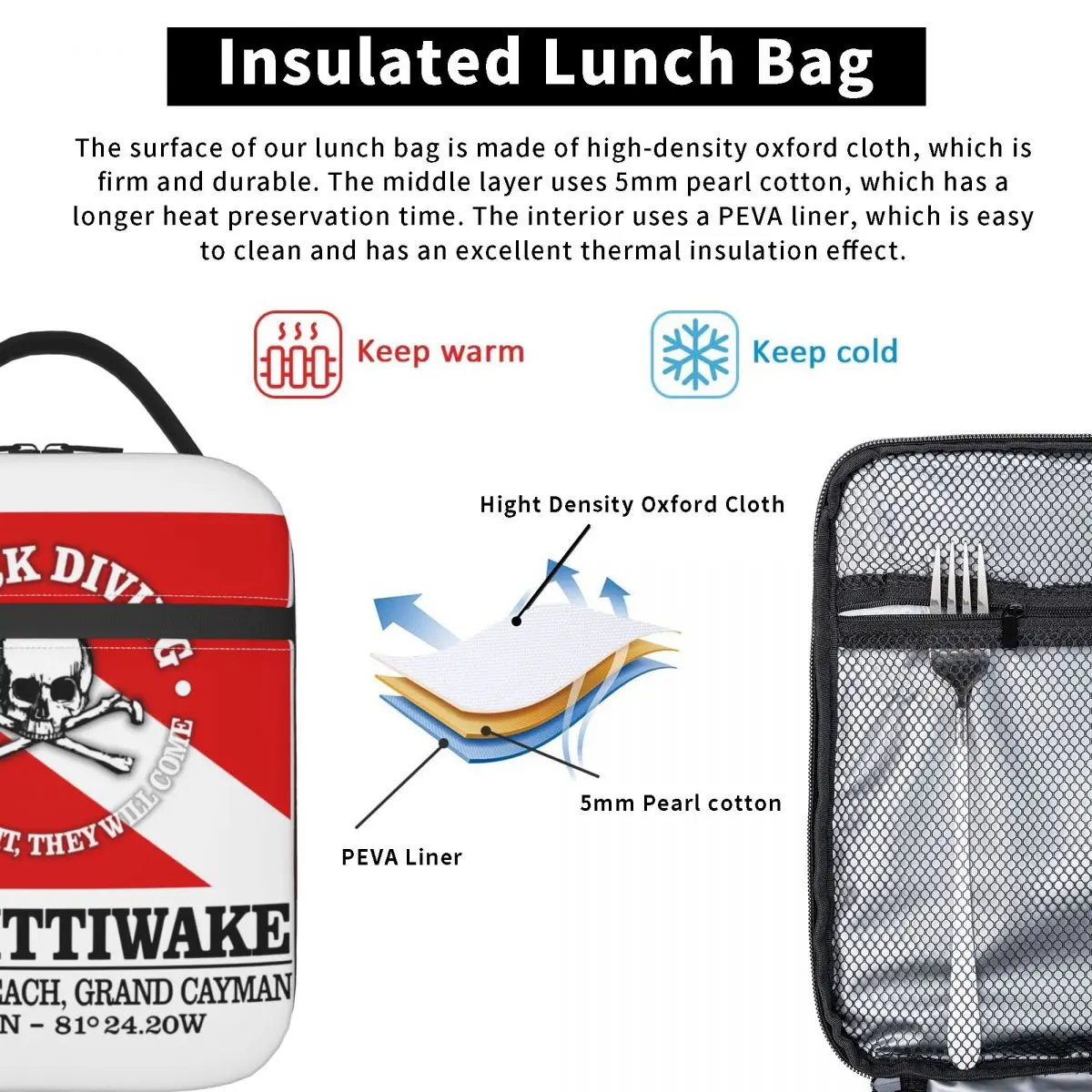 USS Kittiwake Scuba Diving Resuable Lunch Boxes Leakproof Diver Dive Flag Thermal Cooler Food Insulated Lunch Bag Office Work