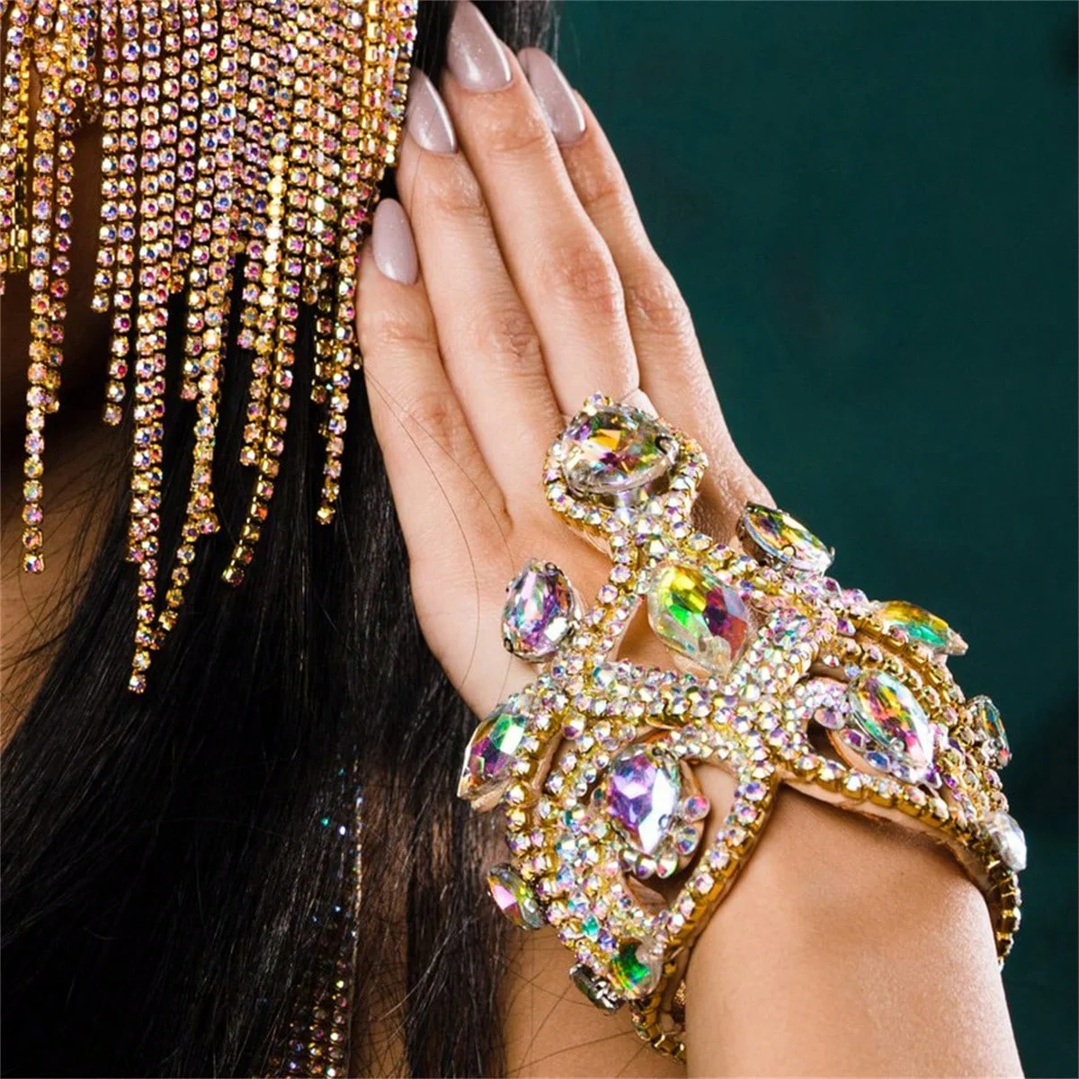 1pc Exquisite Shiny Multicolor Rhinestone Bracelet Jewelry Fashion Luxury Banquet Party Crystal Bracelet Handjewelry Jewelry