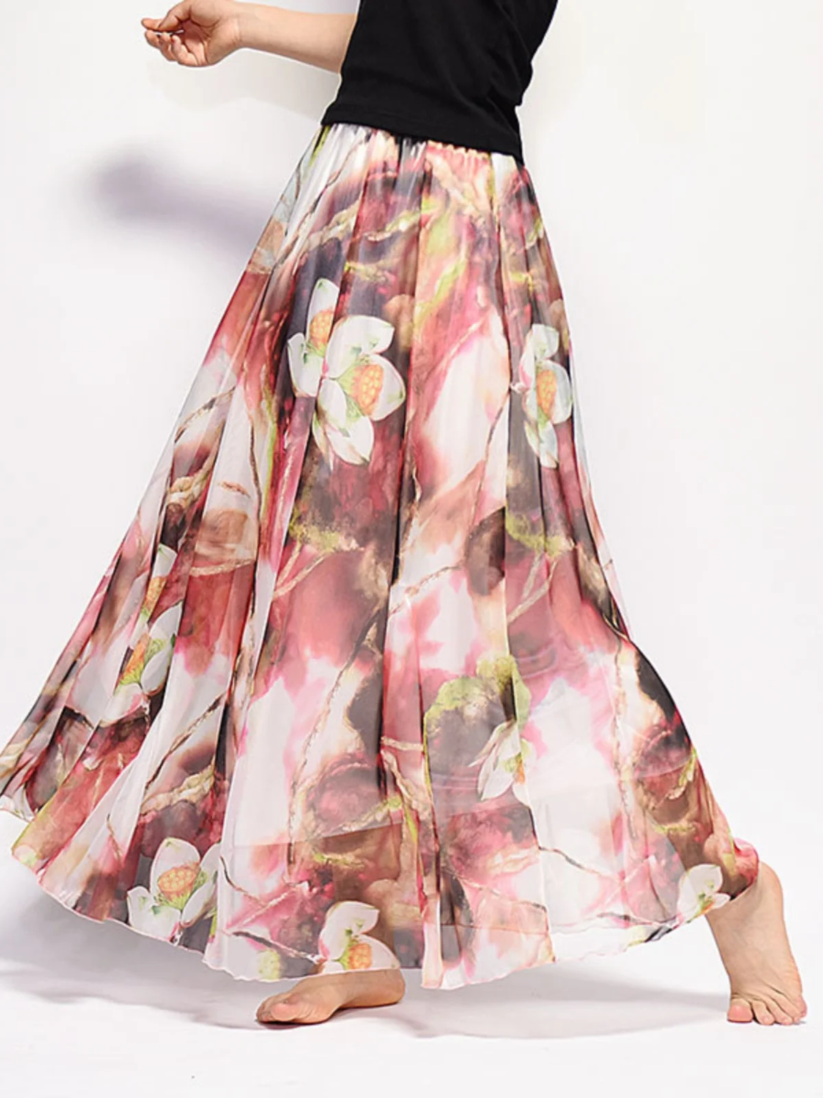 

Женская юбка с принтом, высокая талия, однотонная, длинная миди-юбка, уличный стиль, летняя коллекция, модная, с цветочным узором