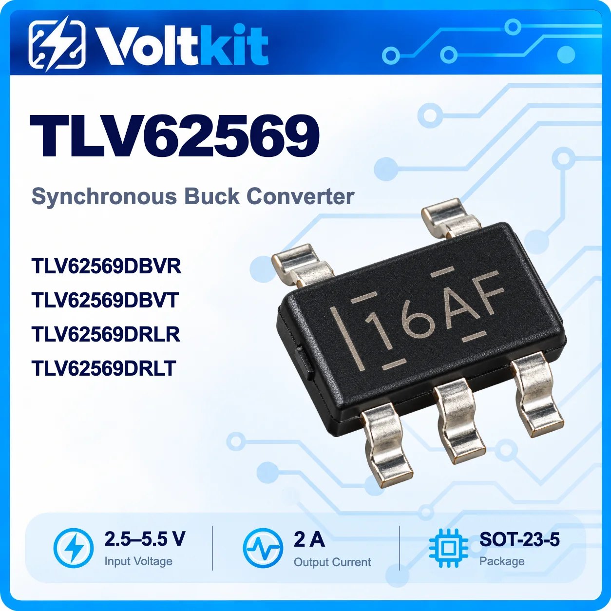 10PCS TLV62569 TLV62569DBVR TLV62569DBVT SOT-23-5 SOT-32-5 DC-DC Buck Step-Down Converter New Original Step-Down In Stock