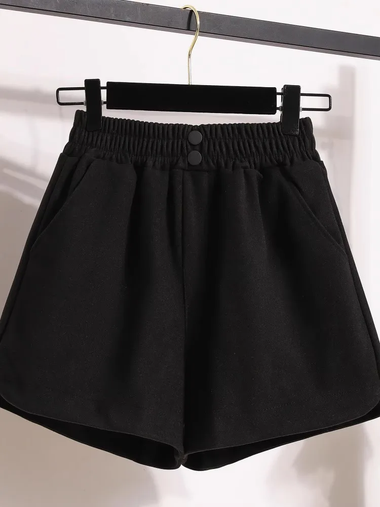 

S-3XL Oversized Elastic Waist Woolen Shorts for Autumn Winter 2023 New Loose Wide Leg Shorts Ladies Casual A-line Short Pants