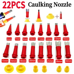 22PCS Stainless Steel Caulk Nozzle Applicator With Base Kits Silicone Sealant Finishing Tools Bathroom Sink Joint Nozzle